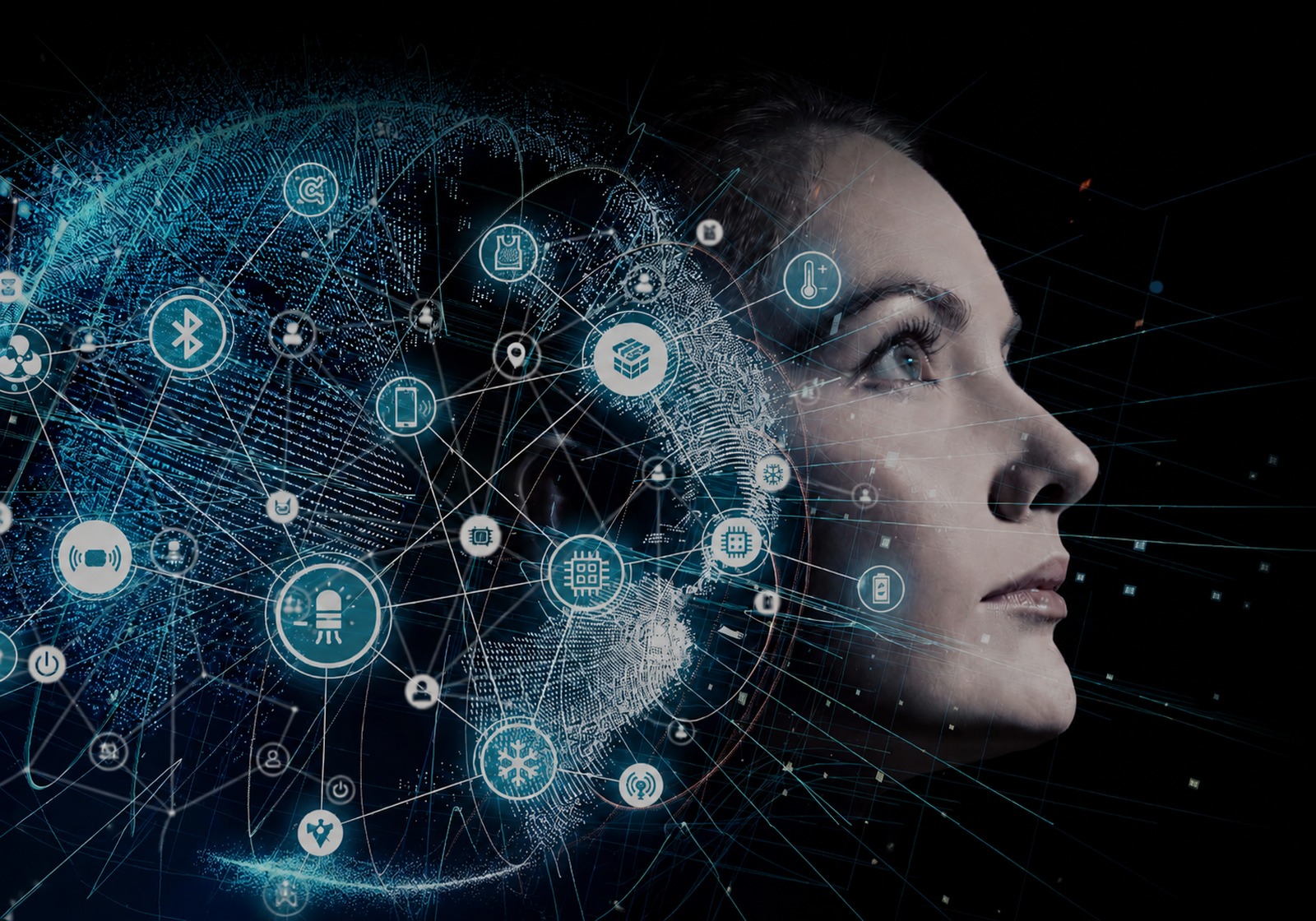 Conceptual visualization of connected wearable technology and intelligent safety systems