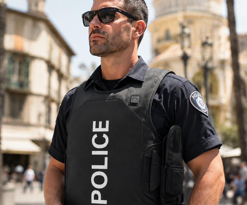 KC ballistic vest with CoolStream cooling system, worn by police officer